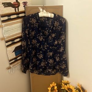 Navy Blue Floral Blouse